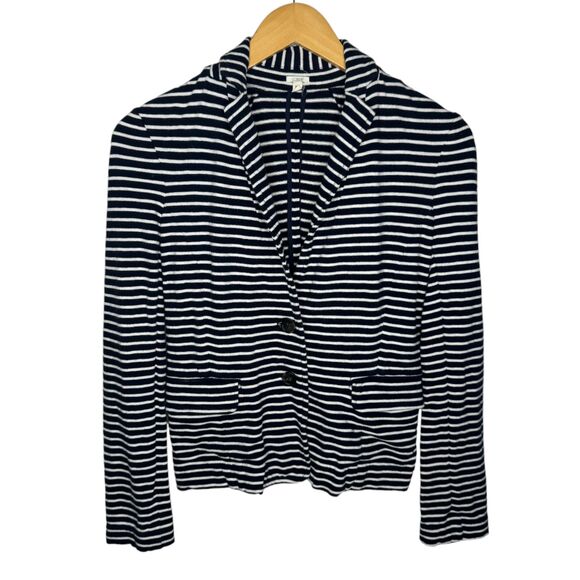 J Crew womens cotton striped preppy blazer jacket navy size XS - Picture 1 of 8